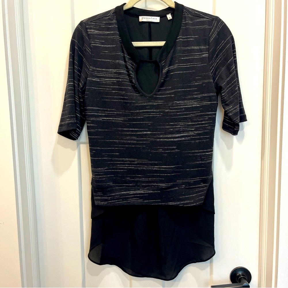 Patrizia Luca Milano Women’s Black Layered Hi-low Blouse Short Sleeve Size Small